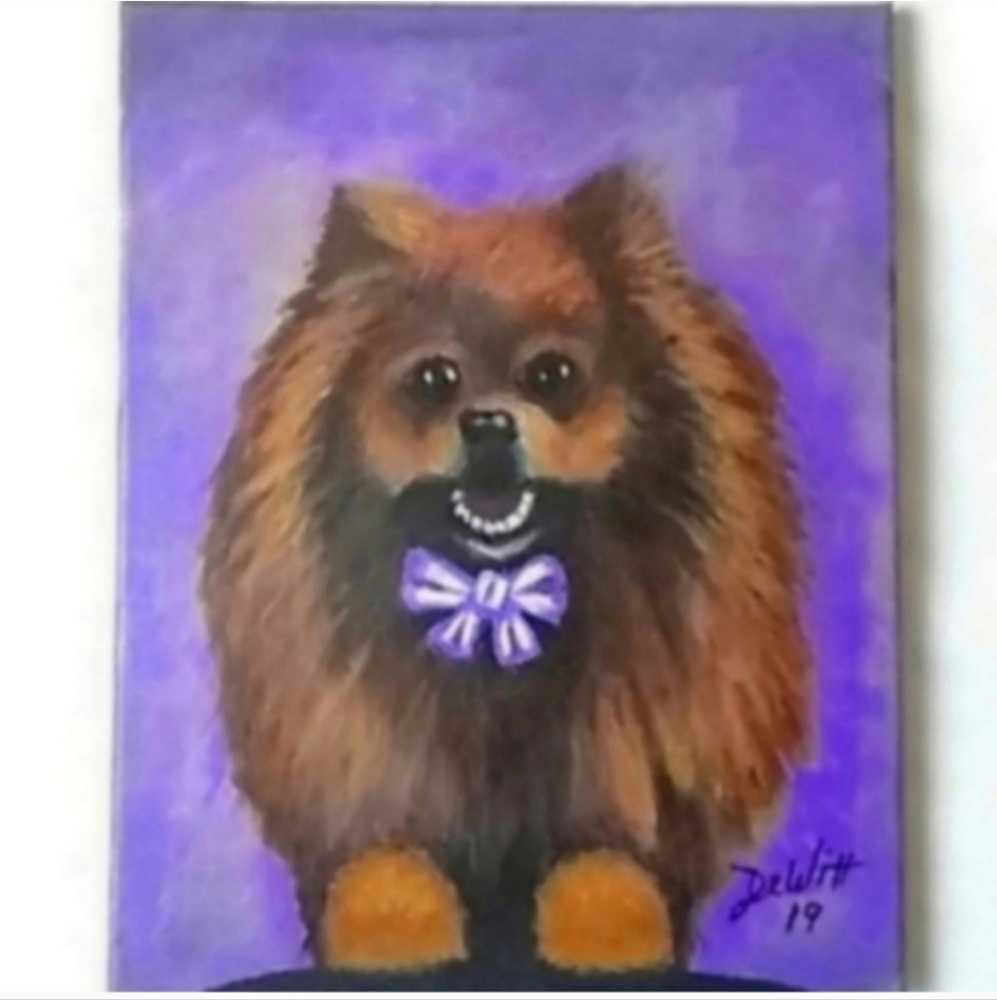 Dog Pomeranian painting kids room pet acrylic on canvas original artist cute